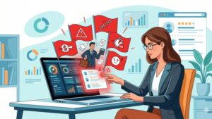 Иллюстрация с красными флажками, символизирующая тревожные признаки в отзывах о бухгалтерских бюро